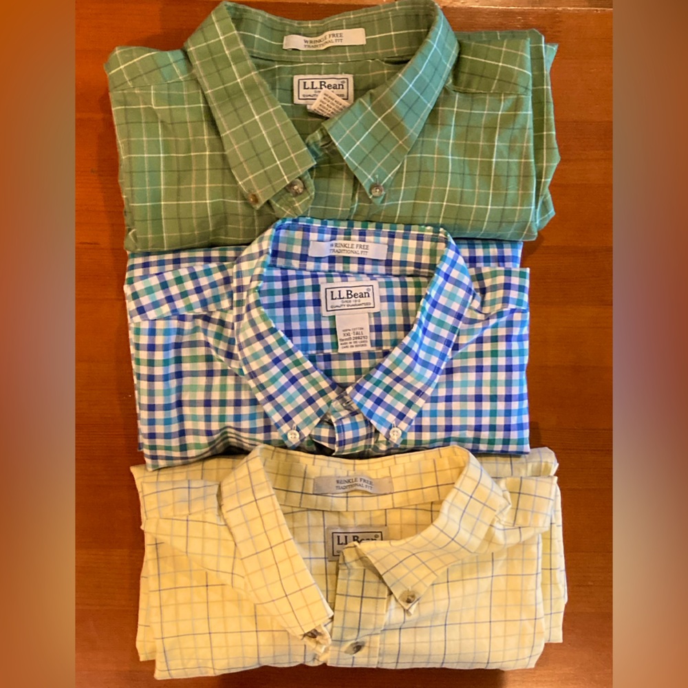 Lot of 3 LL Bean 2XLT Traditional Fit Wrinkle Free Long Sleeve Button Up Shirts